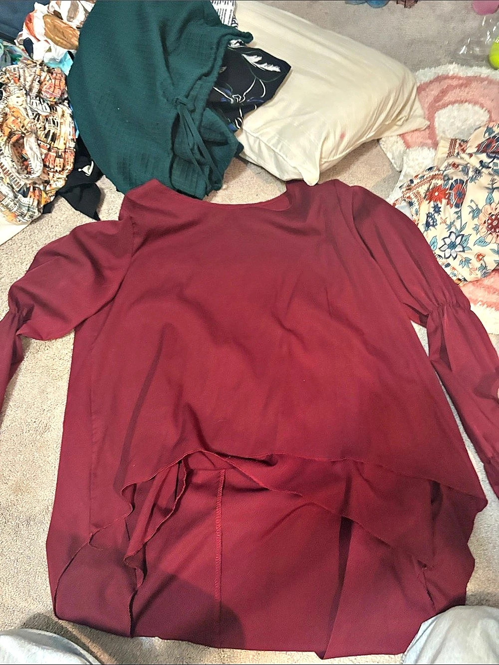 Long Sleeve Blouse in Burgundy Size XL